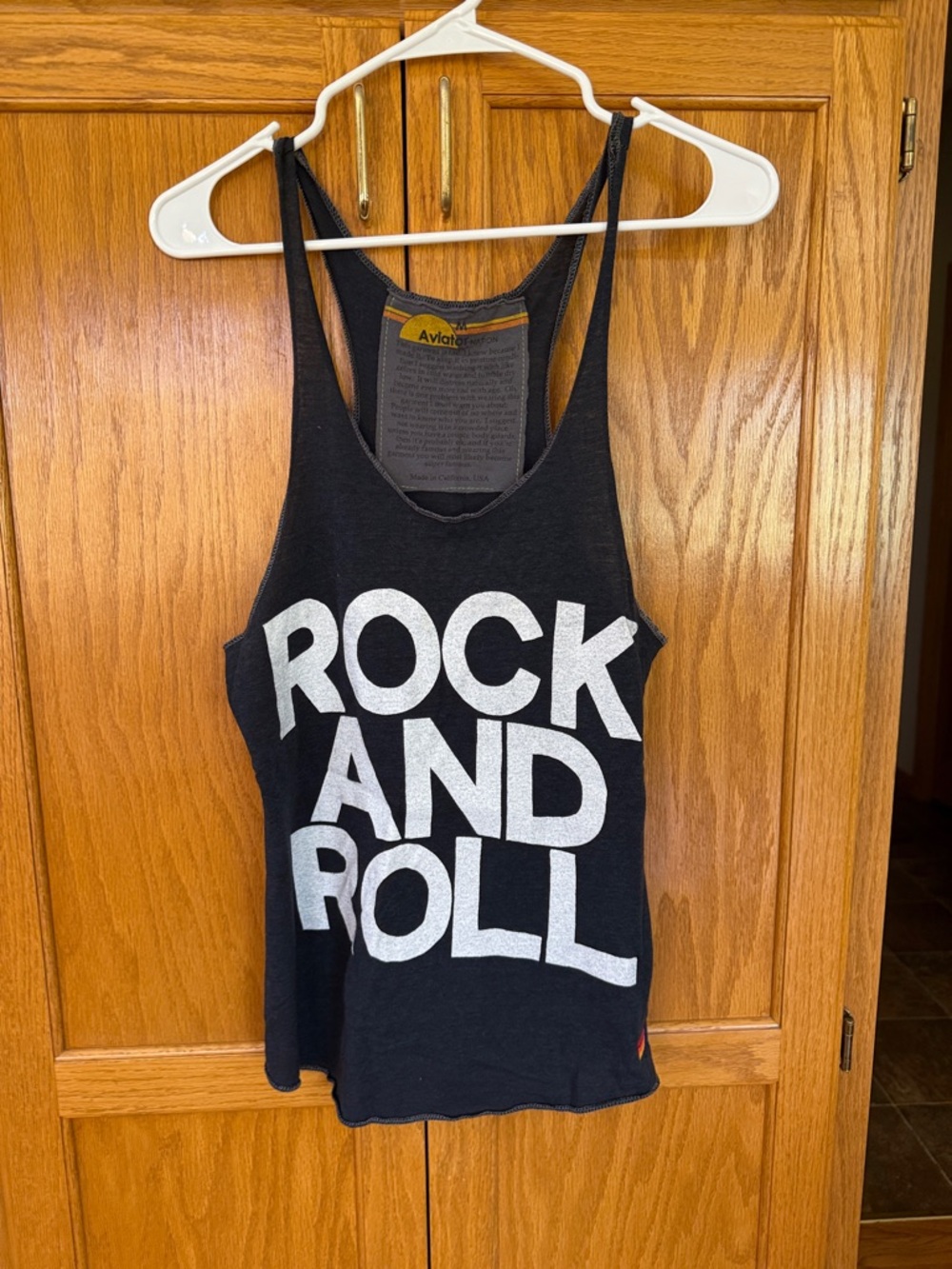 Aviator Nation Black Tank Top with White "Rock and Roll" Graphic